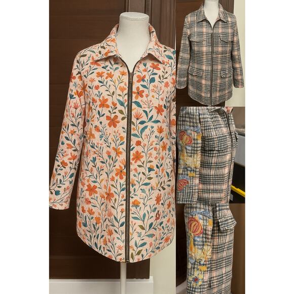 Reversible Boho full zip Jacket Floral Embroidery Plaid Soft Flannel sz S Artsy - Picture 1 of 12